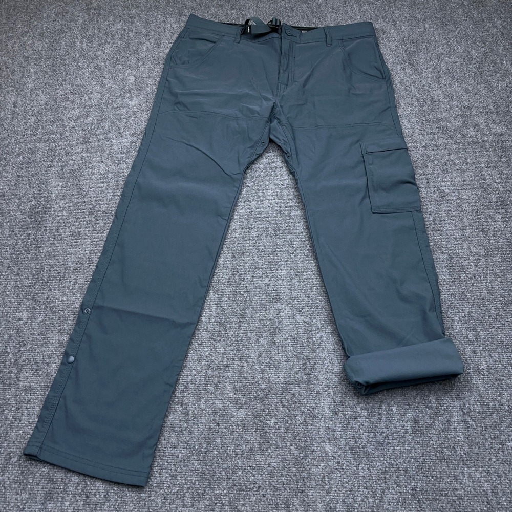 prAna Stretch Zion Slim Pant II Men's 36x32 Blue Straight Hiking Cargo Roll-Up